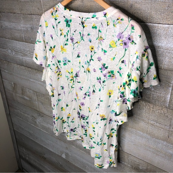 Ann taylor loft linen tee flutter wedge white floral - Picture 3 of 4